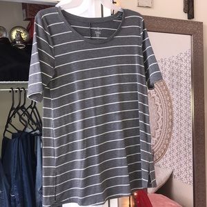 Grey and White Stripped Mid-length sleeve shirt